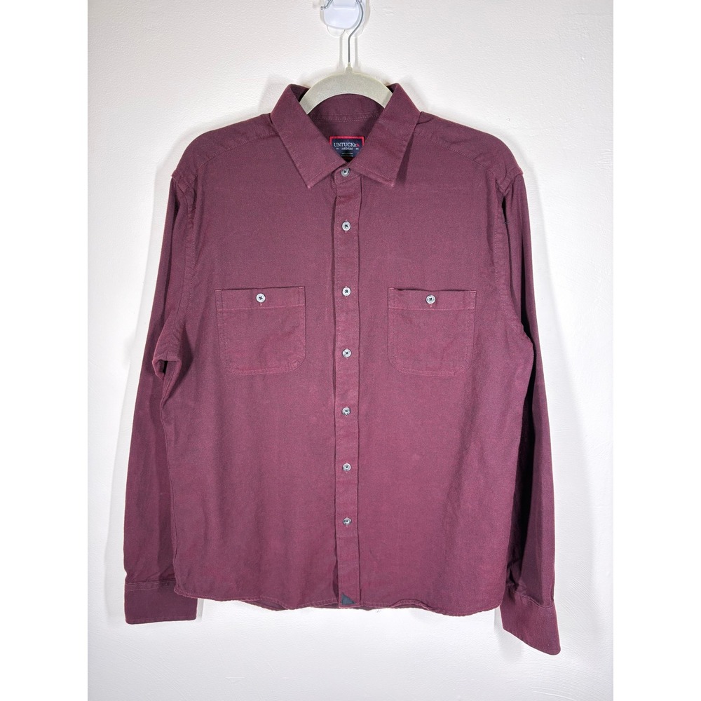 UNTUCKit Mens Hemsworth Shirt Medium Burgundy Cotton Flannel Casual Americana